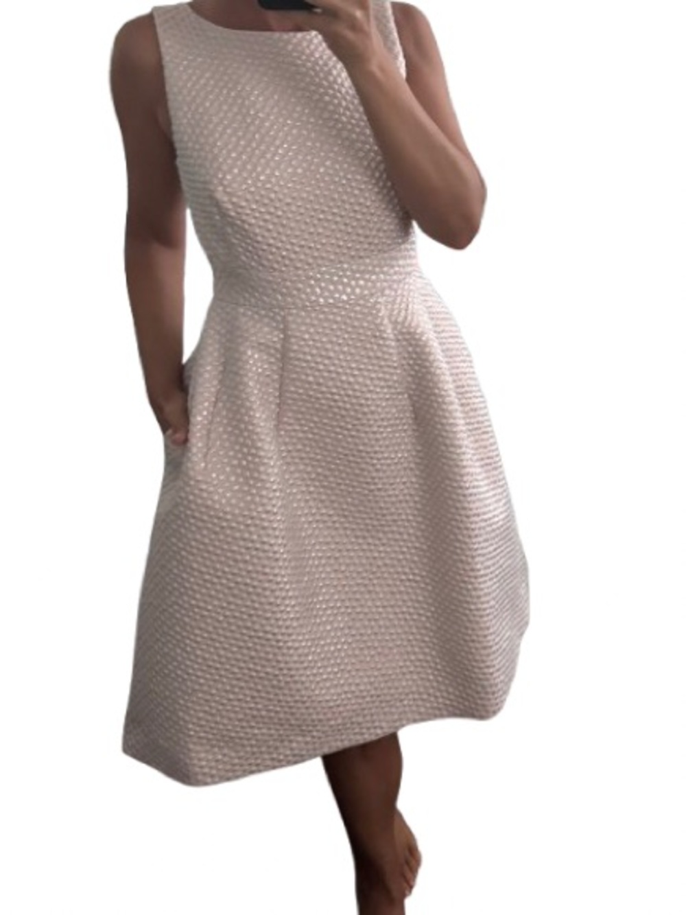 Calvin Klein Sleeveless Textured Midi Dress in Light Pink